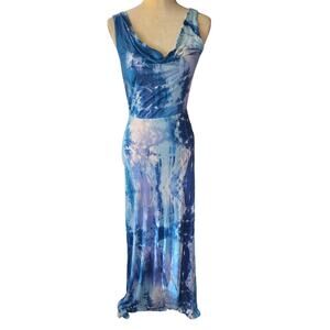 7 For All Mankind Cowl Neck Sleeveless Tie Dye Maxi Dress Size Small